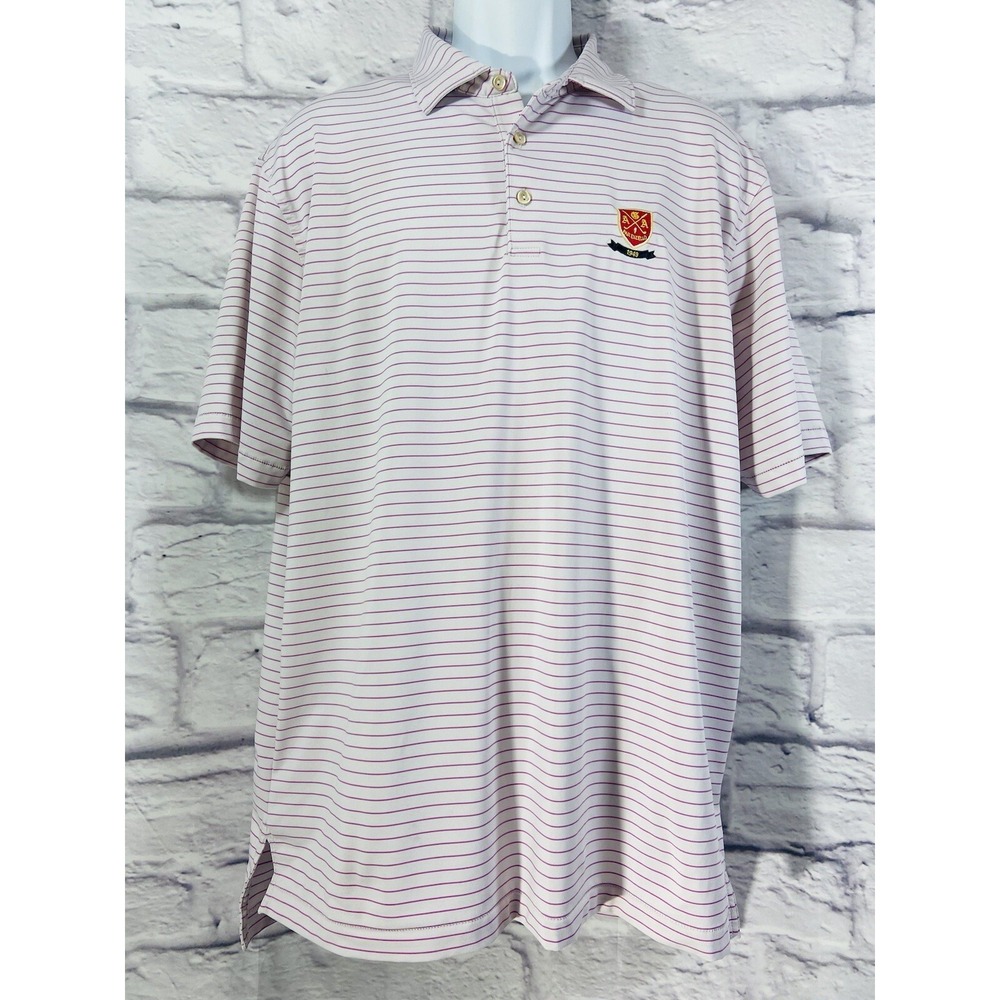 Peter Millar Polo Mens L White Purple Striped Summer Comfort Embroidered Logo